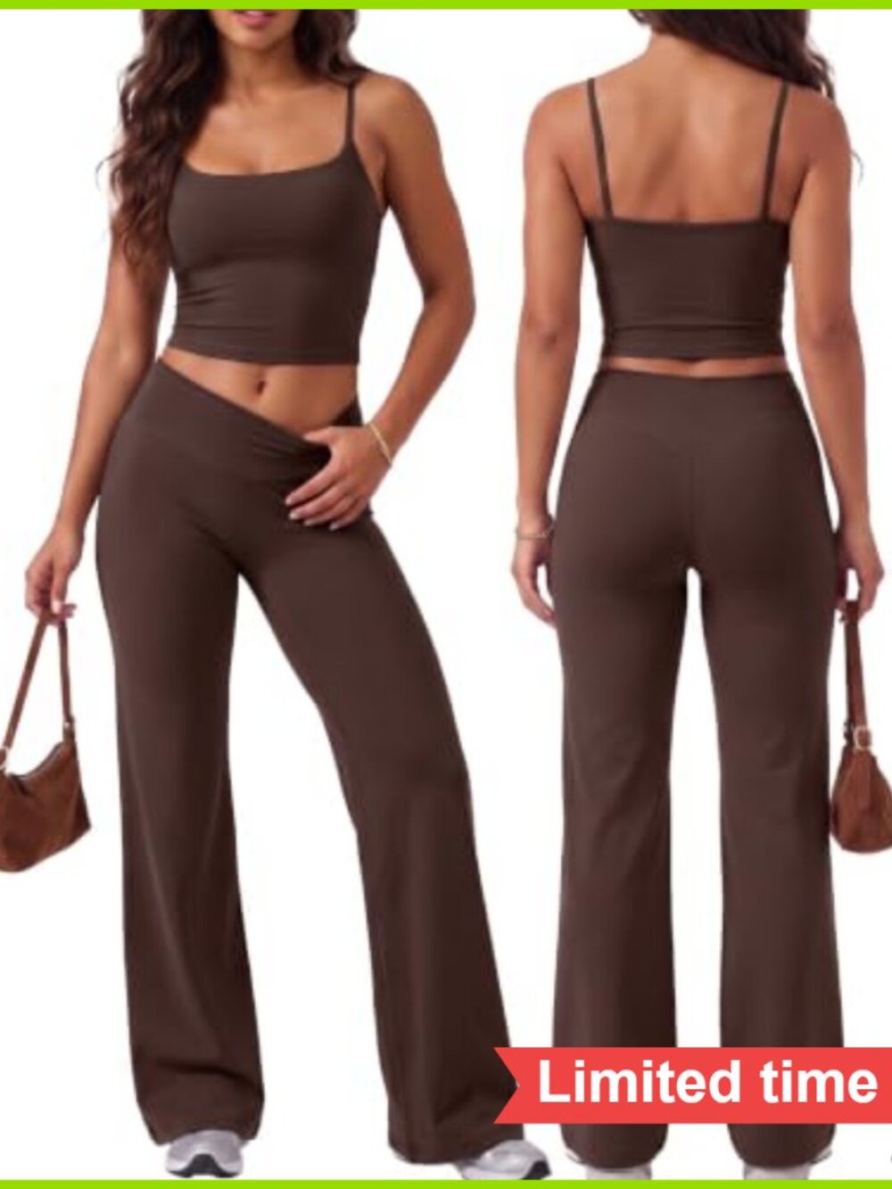Women's 2 Piece Workout Set Padded Tank Top Wide Leg Pants with Pockets